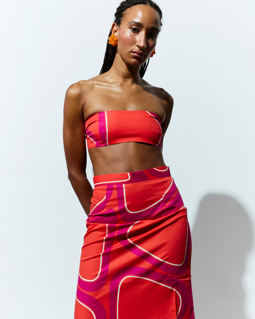 BRIGITTE TOP in Orange & Hot Pink Èlas Print
