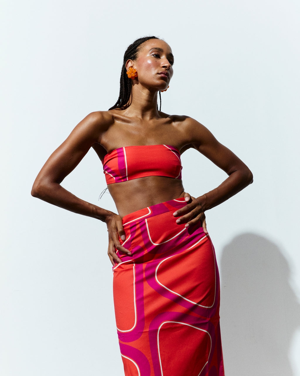 BRIGITTE TOP in Orange & Hot Pink Èlas Print